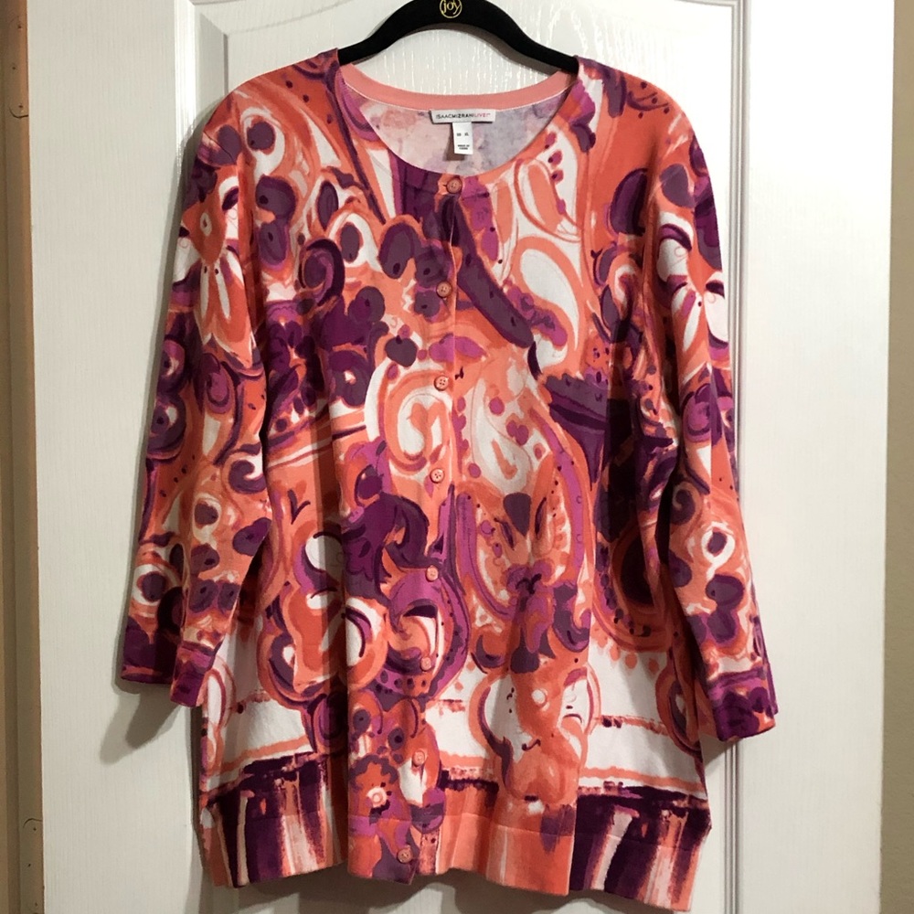 Isaac Mizrahi Cardigan Purple Pink White Size XL